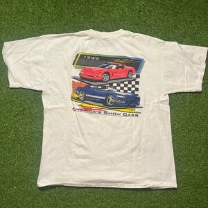 Gildan White Tee with Red and Blue Cars corvette